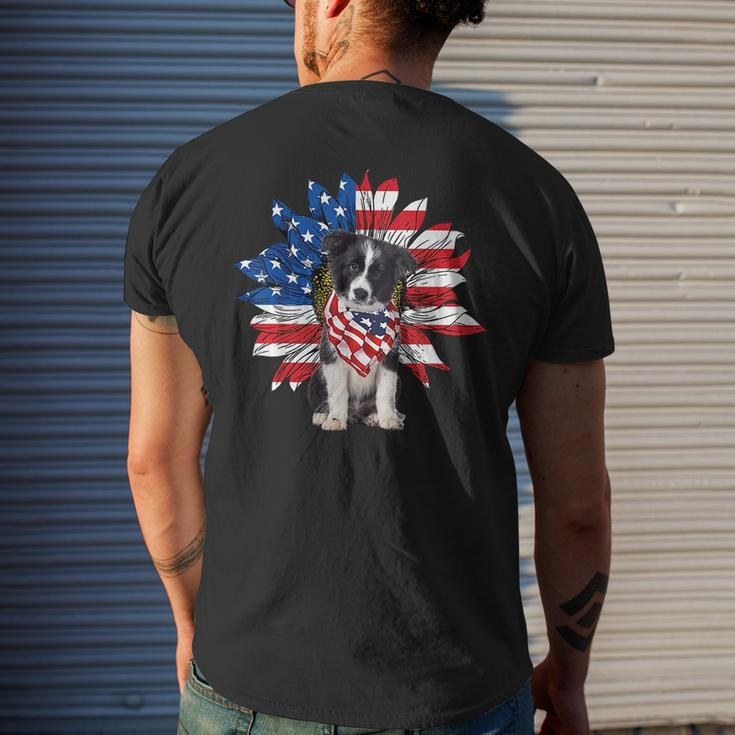 Sunflower American Flag Border Collie 4Th Of July Pratioctic Mens Back Print T-shirt Gifts for Him
