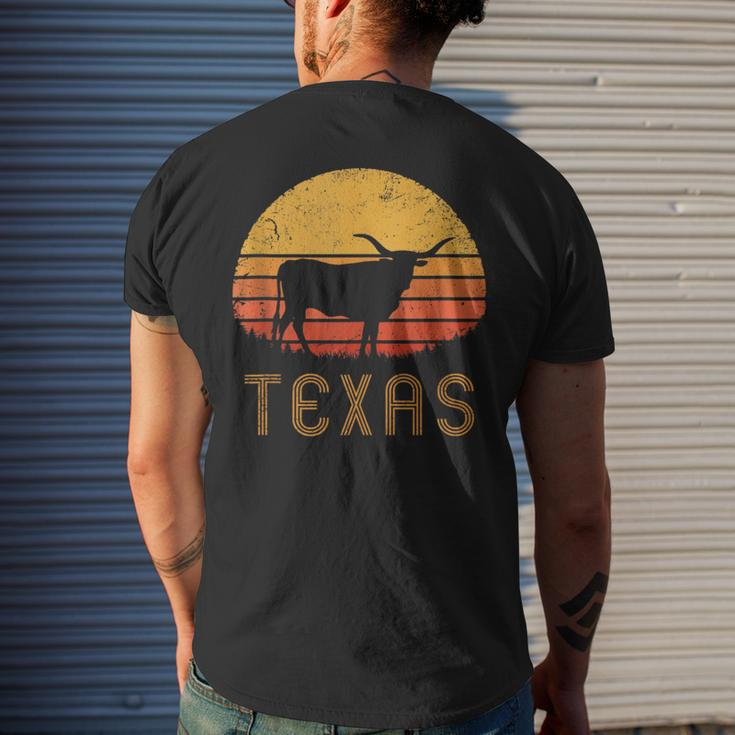 Texas Retro Longhorn Cattle Vintage Texan Cow Herd Lone Star Men's T-shirt Back Print Gifts for Him