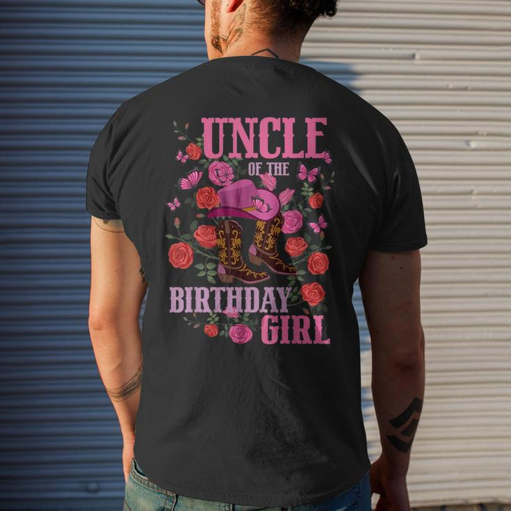 Uncle Of The Birthday Girl Cowgirl Boots Pink Matching Funny Gifts For Uncle Mens Back Print T-shirt Gifts for Him