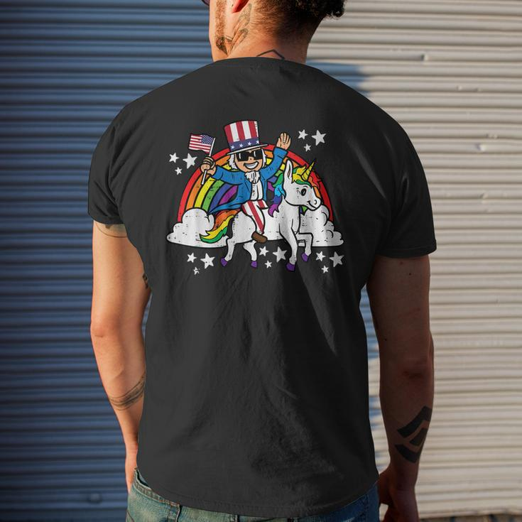 Uncle Sam On Unicorn Rainbow 4Th Of July Patriot Girls Kids Mens Back Print T-shirt Gifts for Him