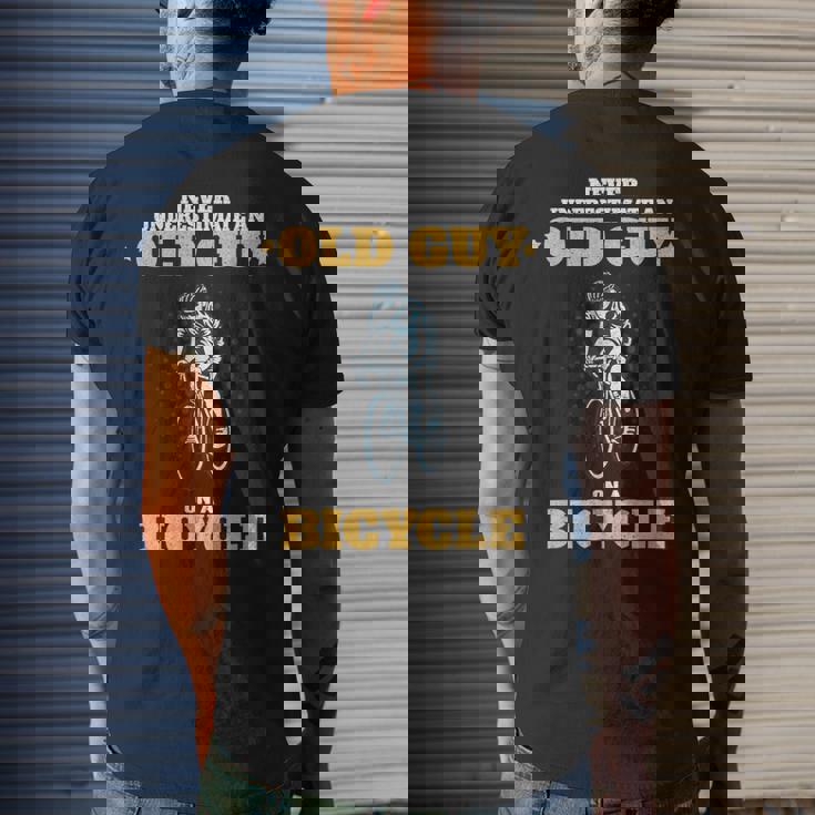 Never Underestimate An Old Guy On A Bicycle Cycling Men's T-shirt Back Print Gifts for Him