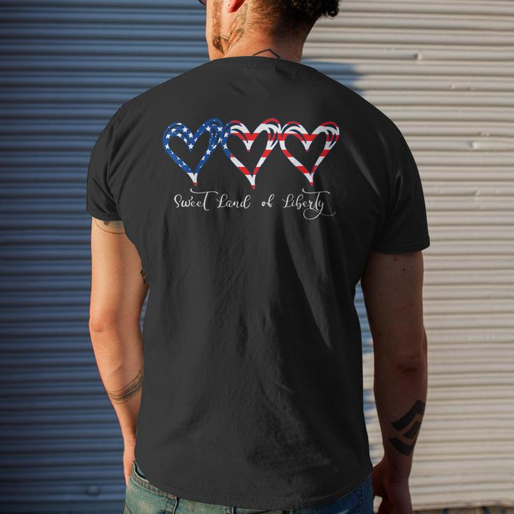 Usa Flag Patriotic Hearts 4Th Of July Sweet Land Of Liberty Mens Back Print T-shirt Gifts for Him