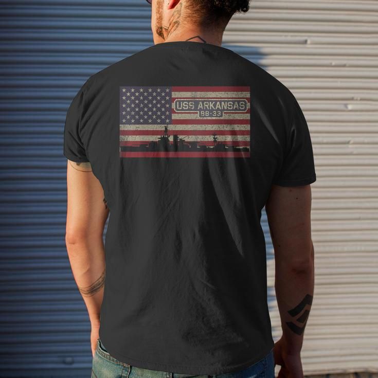 Uss Arkansas Bb-33 Ww1 Ww2 Battleship Usa American Flag Men's T-shirt Back Print Gifts for Him