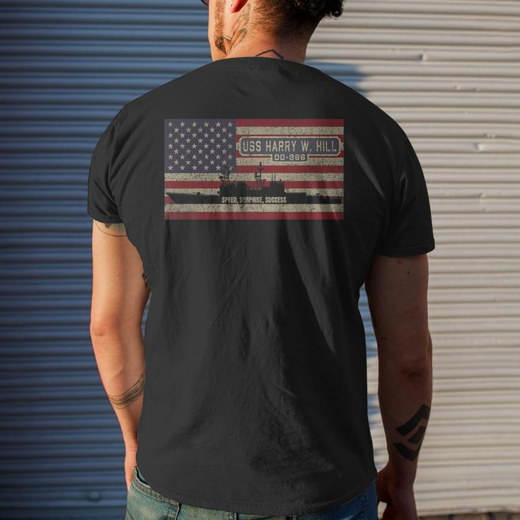 Uss Harry W Hill Dd-986 Destroyer Ship Usa American Flag Men's T-shirt Back Print Gifts for Him