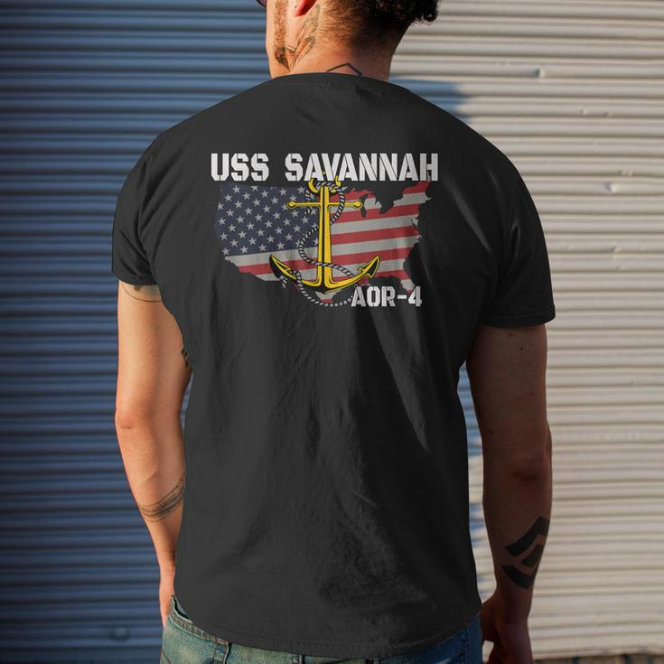 Uss Savannah Aor-4 Replenishment Oiler Ship Veterans Day Dad Men's T-shirt Back Print Gifts for Him