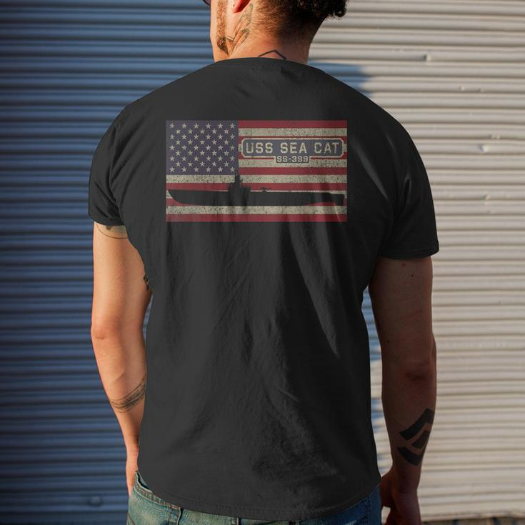 Uss Sea Cat Ss-399 Ww2 Submarine Usa American Flag Men's T-shirt Back Print Gifts for Him