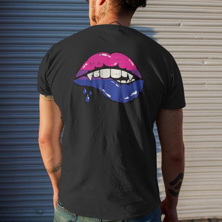 Vampire Lips Bi-Sexual Pride Sexy Blood Fangs Lgbt-Q Ally Mens Back Print T-shirt Gifts for Him