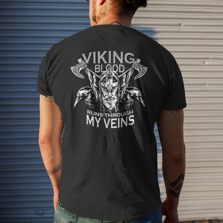 Viking Blood Runs Through My Veins Bearded Viking Warrior Men's T-shirt Back Print Gifts for Him
