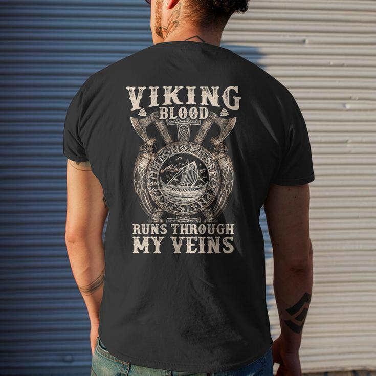Viking Blood Runs Through My Veins Viking Ship Valknut Men's T-shirt Back Print Gifts for Him