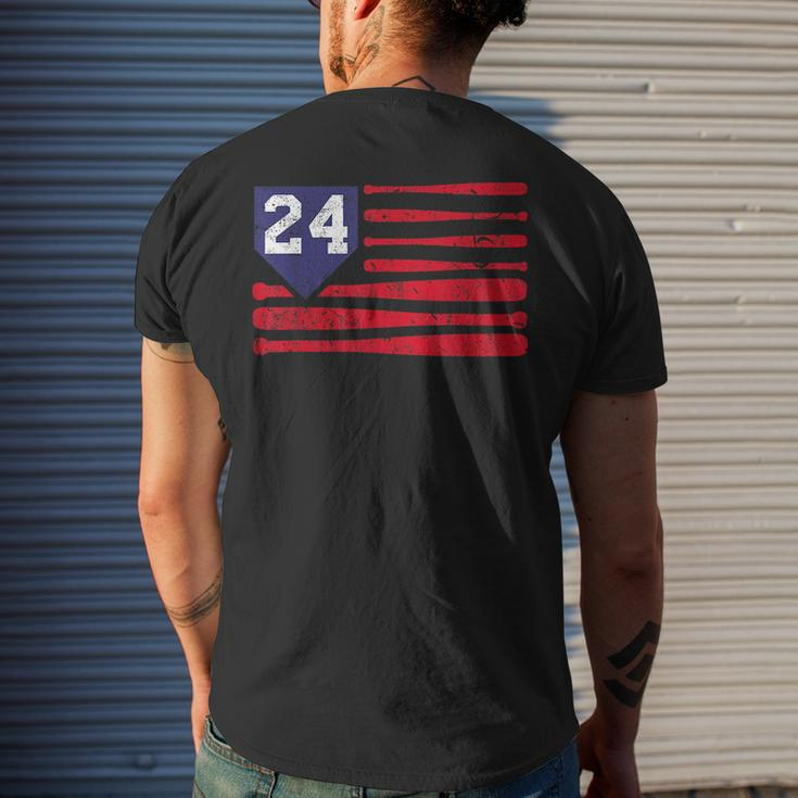 Vintage Baseball Fastpitch Softball 24 Jersey Number Mens Back Print T-shirt Gifts for Him