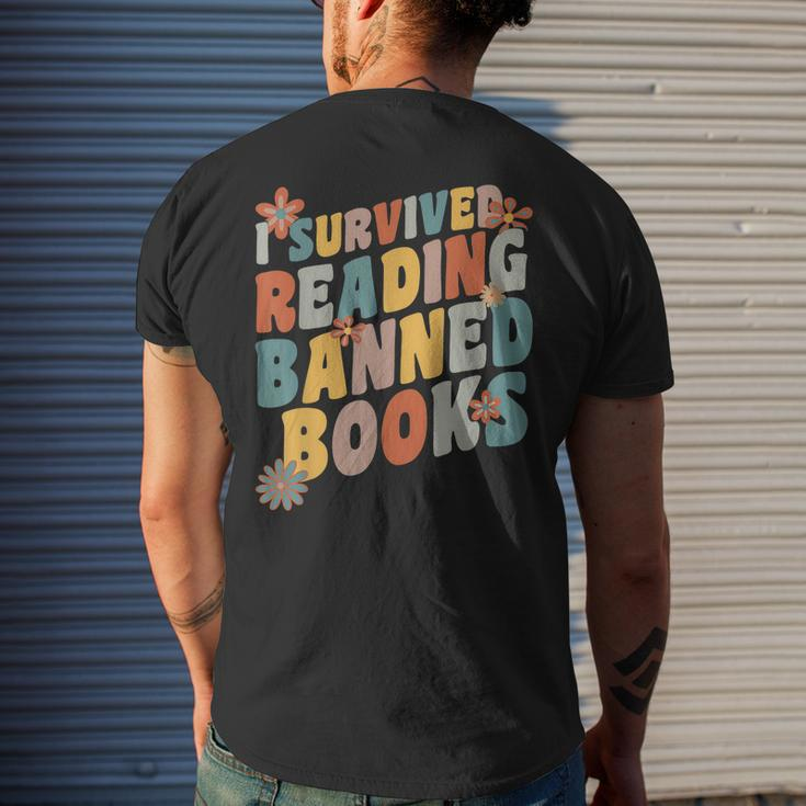 Vintage Book Lover I Survived Reading Banned Books Men's Back Print T-shirt Gifts for Him
