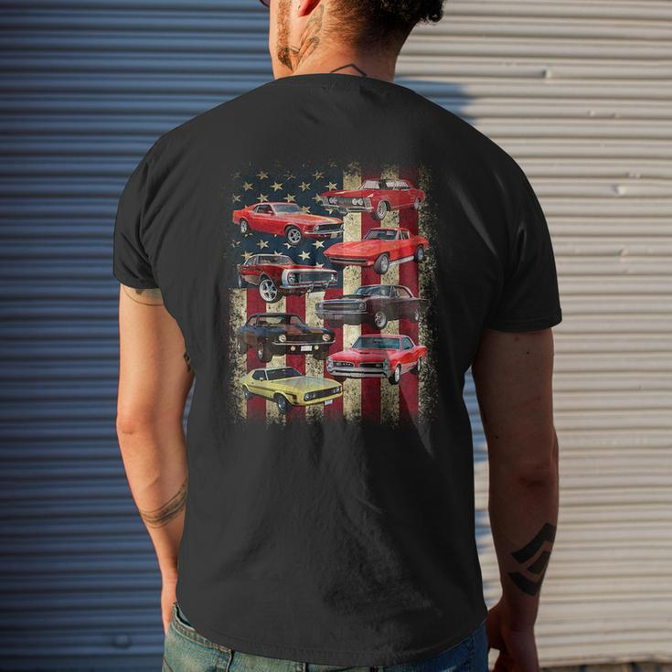 Vintage Classic Muscle Car Retro American Flag Patriotic Mens Back Print T-shirt Gifts for Him