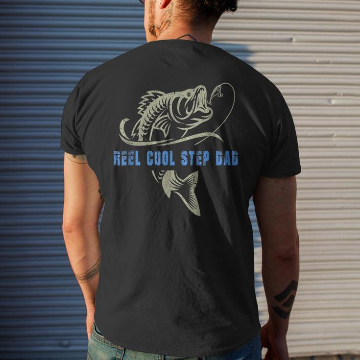 Vintage Fishing Reel Cool Step Dad Funny Fish Fathers Day Mens Back Print T-shirt Gifts for Him