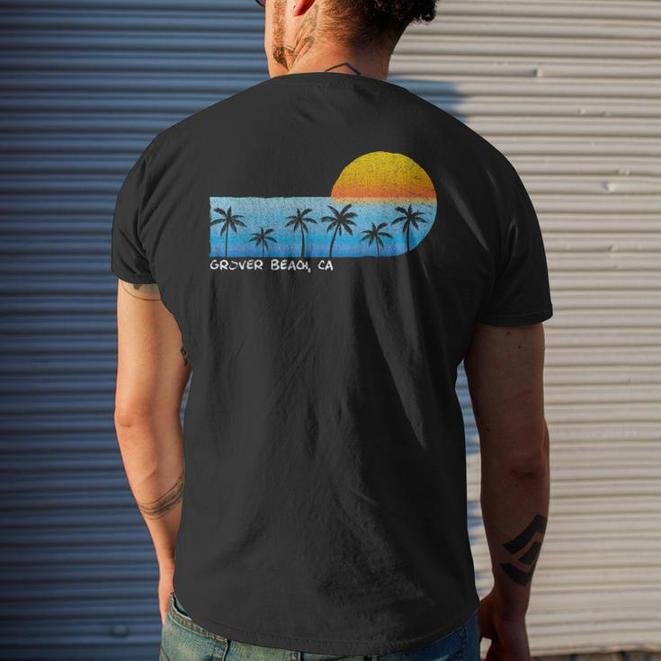 Vintage Grover Beach Ca Palm Trees & Sunset Beach Men's T-shirt Back Print Gifts for Him