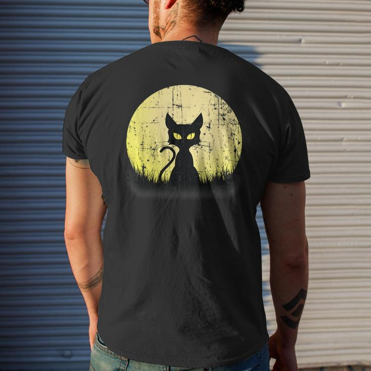 Vintage Halloween CatFull Moon Weathered Distressed Moon Funny Gifts Mens Back Print T-shirt Gifts for Him