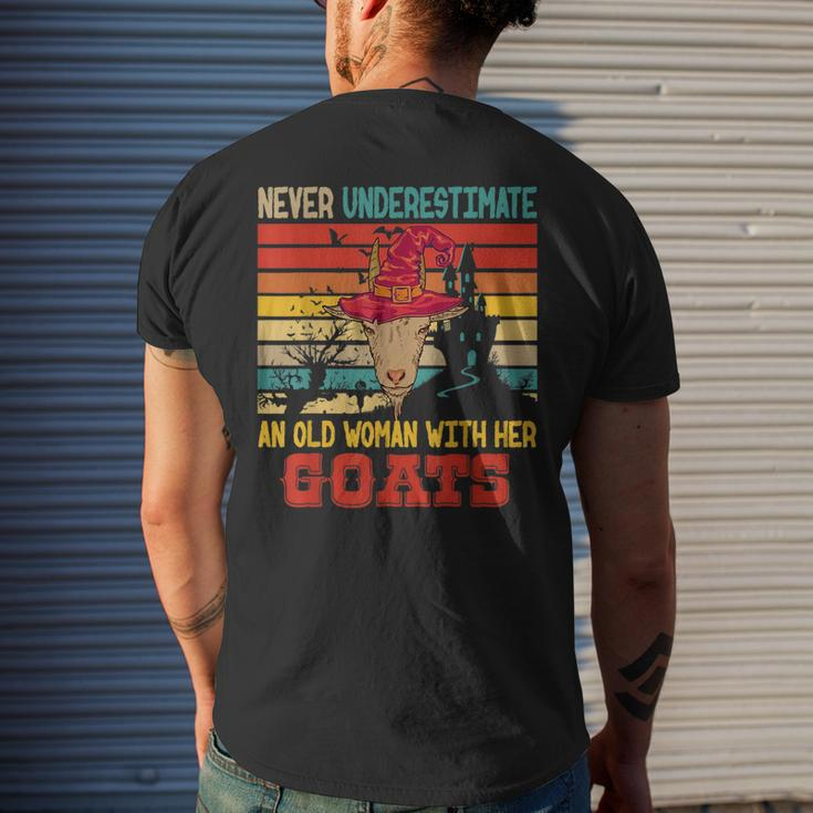 Vintage Never Underestimate An Old Woman With Her Goats Mens Back Print T-shirt Gifts for Him