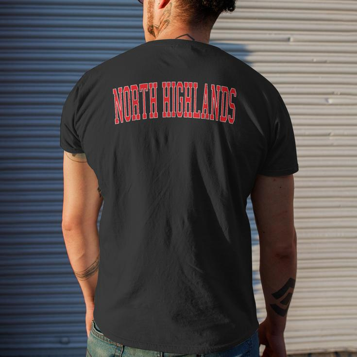 Vintage North Highlands Ca Varsity Style Red Text Men's T-shirt Back Print Gifts for Him