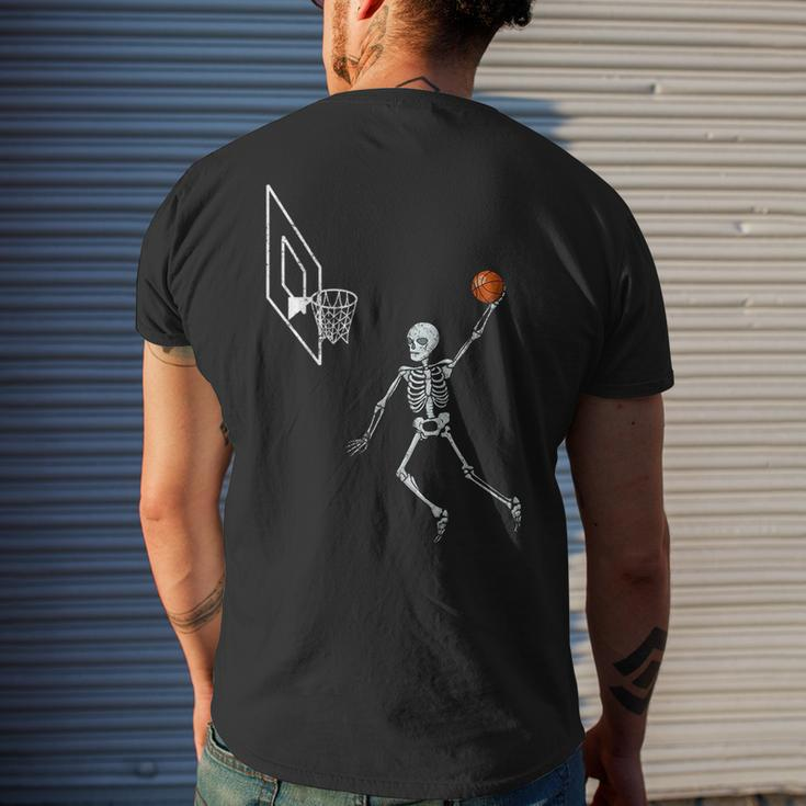 Vintage Skeleton Basketball Player Dunking Hoop Halloween Basketball Funny Gifts Mens Back Print T-shirt Gifts for Him