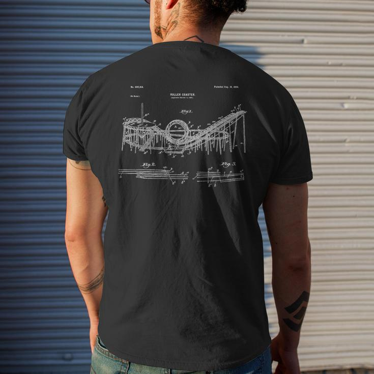Vintage Wooden Roller Coaster Blueprint Crazy Scary Men's T-shirt Back Print Gifts for Him