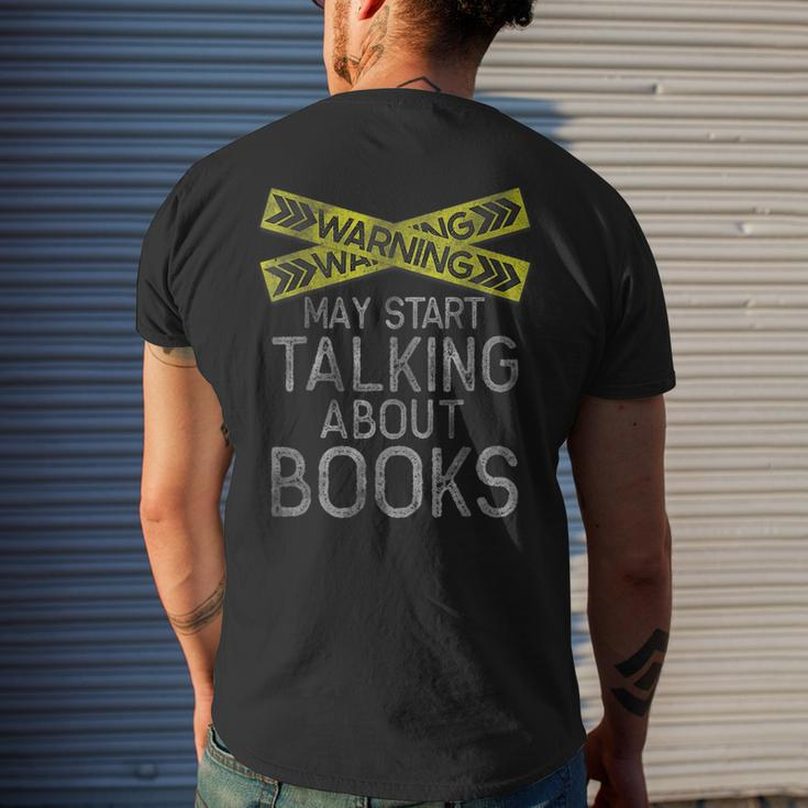 Warning May Start Talking About Books Funny Book Lover Mens Back Print T-shirt Gifts for Him