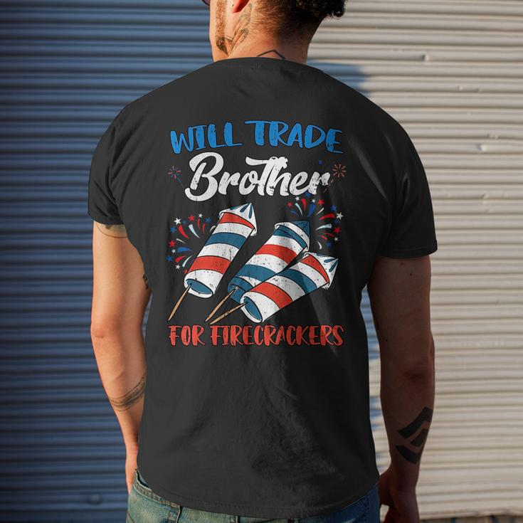 Will Trade Brother For Firecrackers 4Th Of July Boys Kids Mens Back Print T-shirt Gifts for Him