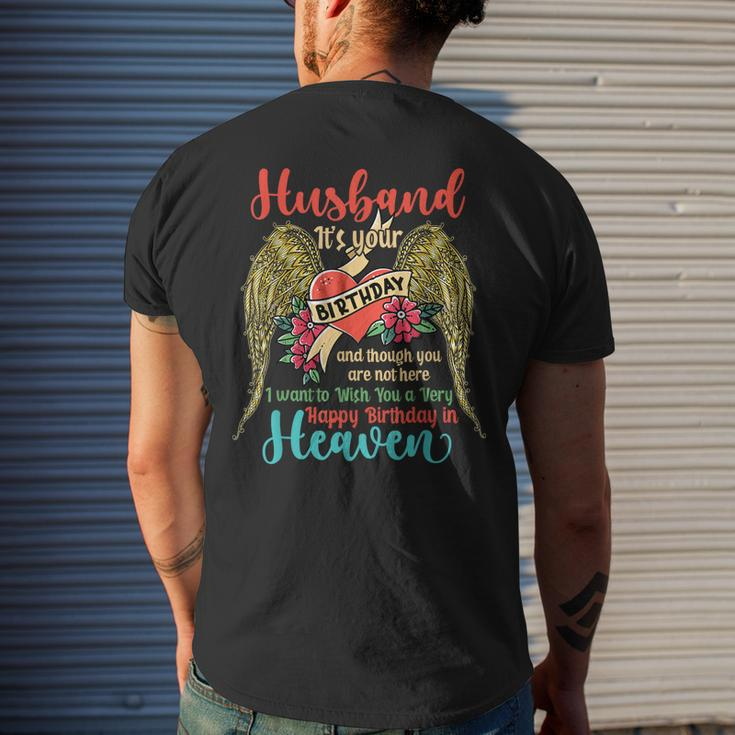 Wish A Very Happy Birthday Husband In Heaven Memorial Family Mens Back Print T-shirt Gifts for Him