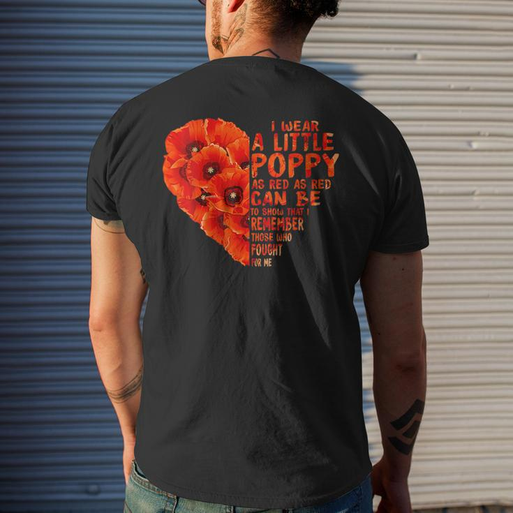 Womens Veteran Day Lest We Forget Red Poppy Flower Usa Memorial Day Mens Back Print T-shirt Gifts for Him