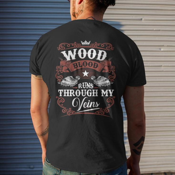 Wood Blood Runs Through My Veins Family Name Vintage Men's T-shirt Back Print Gifts for Him