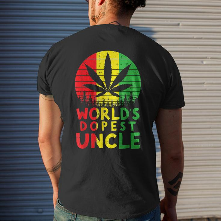 Worlds Dopest Uncle Rasta Jamaican Weed Cannabis 420 Stoner Mens Back Print T-shirt Gifts for Him