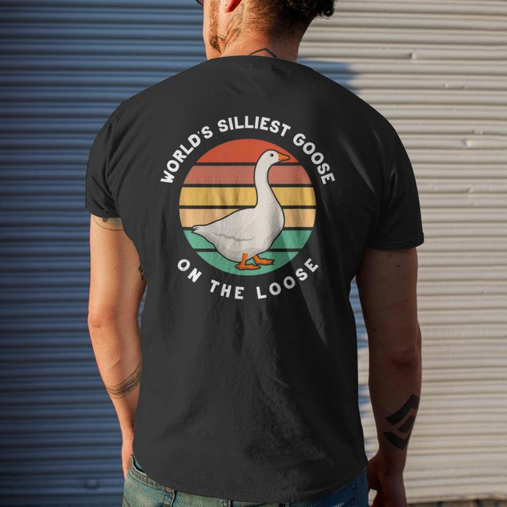 Worlds Silliest Goose On The Loose Funny Goose Farmer Mens Back Print T-shirt Gifts for Him
