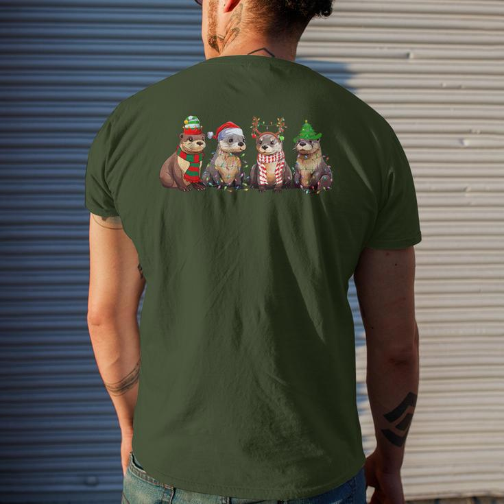 Cute Otter Christmas Pajama Xmas Lights Animals Lover Men's T-shirt Back Print Gifts for Him