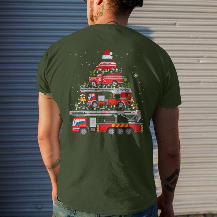 Firefighter Fire Truck Christmas Tree Lights Santa Fireman Men's T-shirt Back Print Gifts for Him