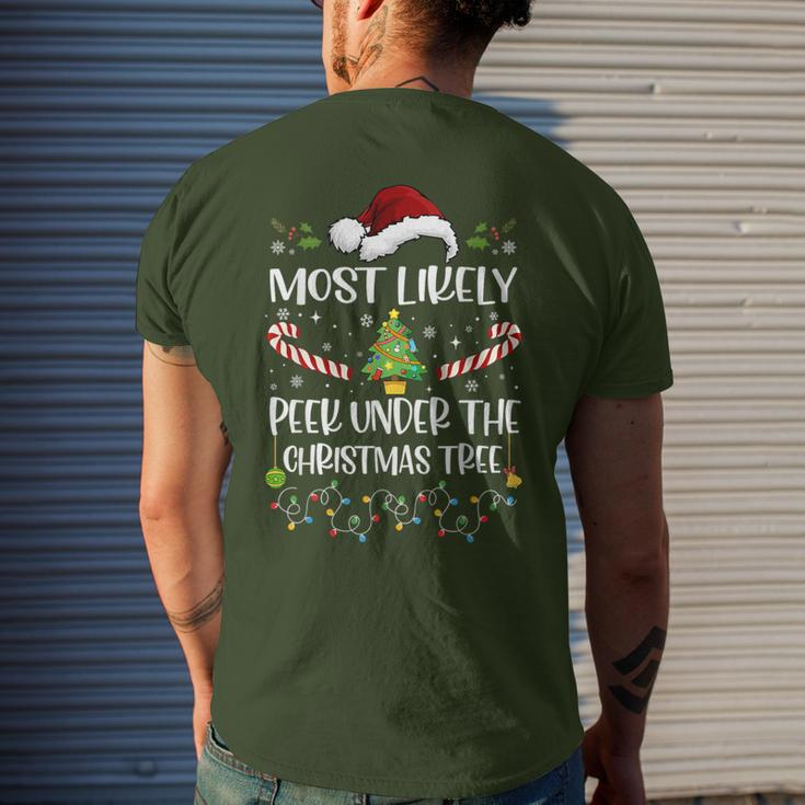 Most Likely To Peek Under The Christmas Tree Christmas Men's T-shirt Back Print Gifts for Him