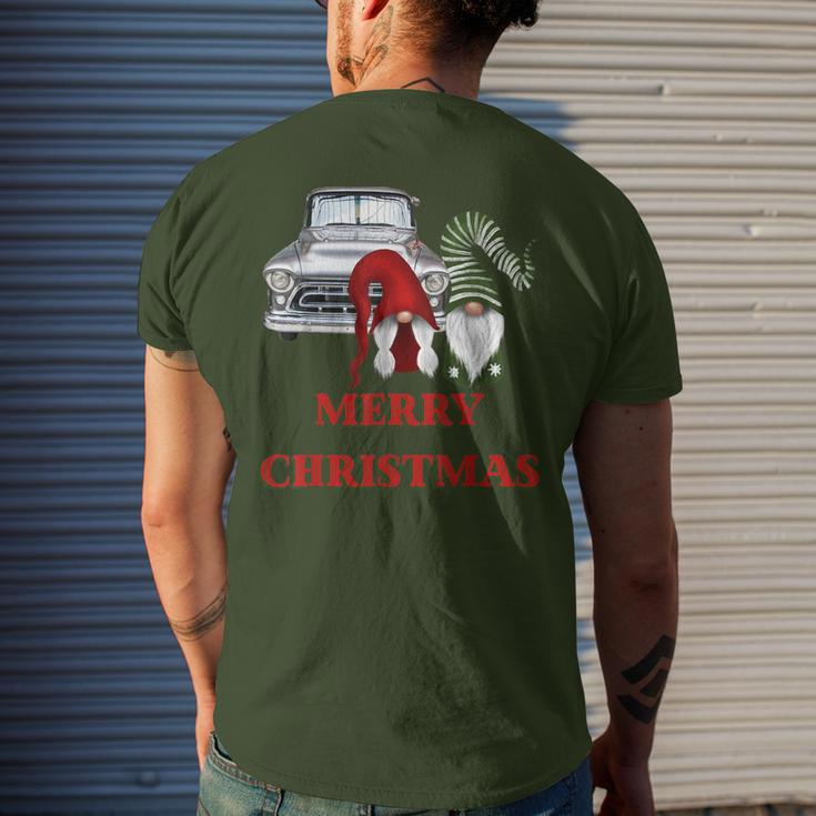 Merry Gnome Couple Old Pickup Truck Christmas Hotrod Holiday Men's T-shirt Back Print Gifts for Him