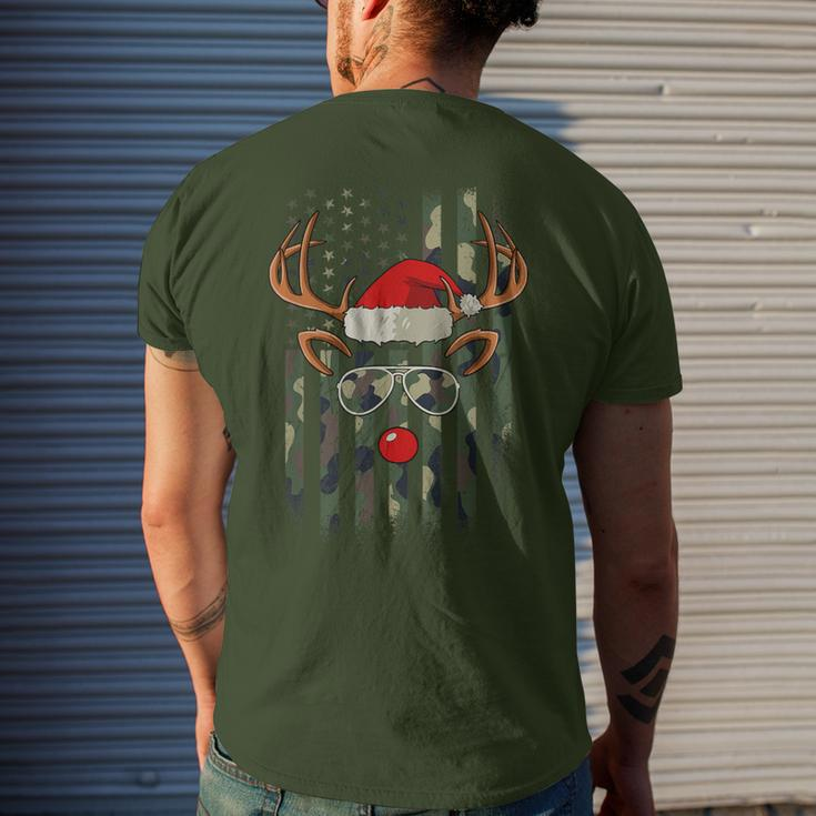 Reindeer Camo American Flag Christmas Pajama X-Mas Veteran Men's T-shirt Back Print Gifts for Him