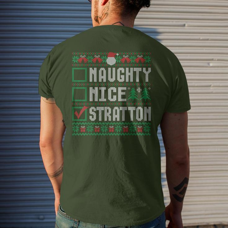 Stratton Family Name Naughty Nice Stratton Christmas List Men's T-shirt Back Print Gifts for Him