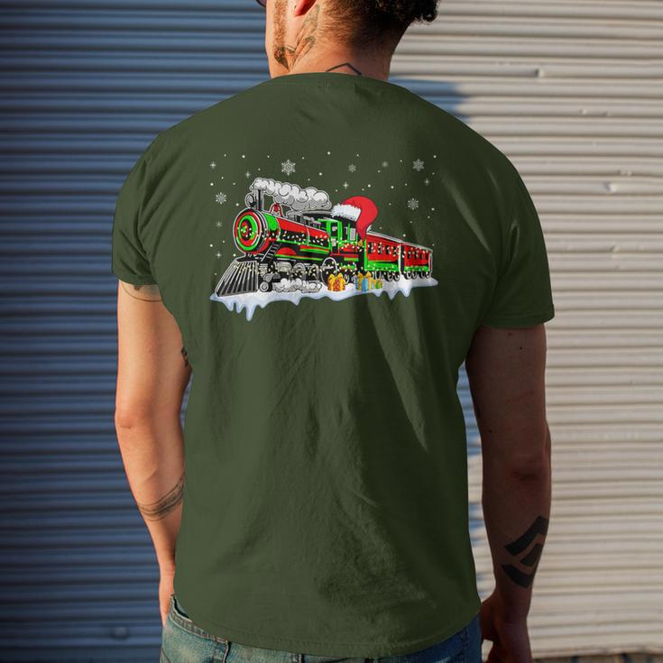 Train Santa Hat Christmas Pajama Train Distressed Xmas Men's T-shirt Back Print Gifts for Him