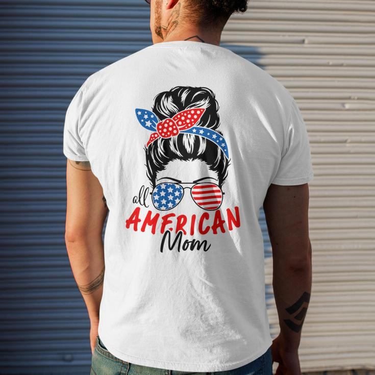 4Th Of July 2023 Messy Bun All American Patriotic Mom Gifts Mens Back Print T-shirt Gifts for Him
