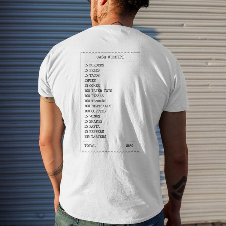 55 Burgers 55 Fries I Think You Should Leave Receipt Design Burgers Funny Gifts Mens Back Print T-shirt Gifts for Him