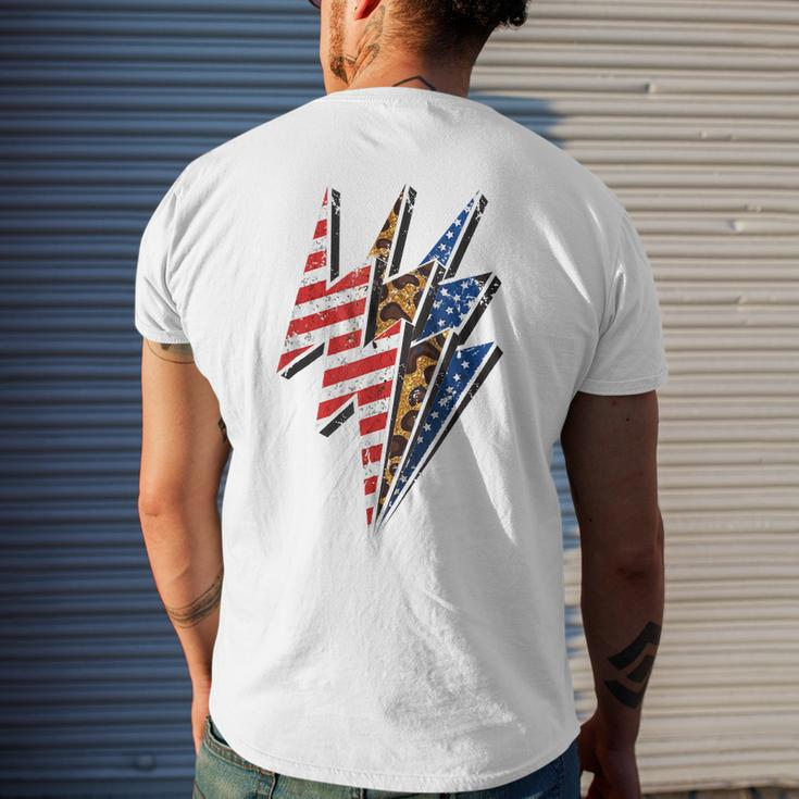 America Leopard Cheetah Lightning Bolt 4Th Of July Patriotic Mens Back Print T-shirt Gifts for Him