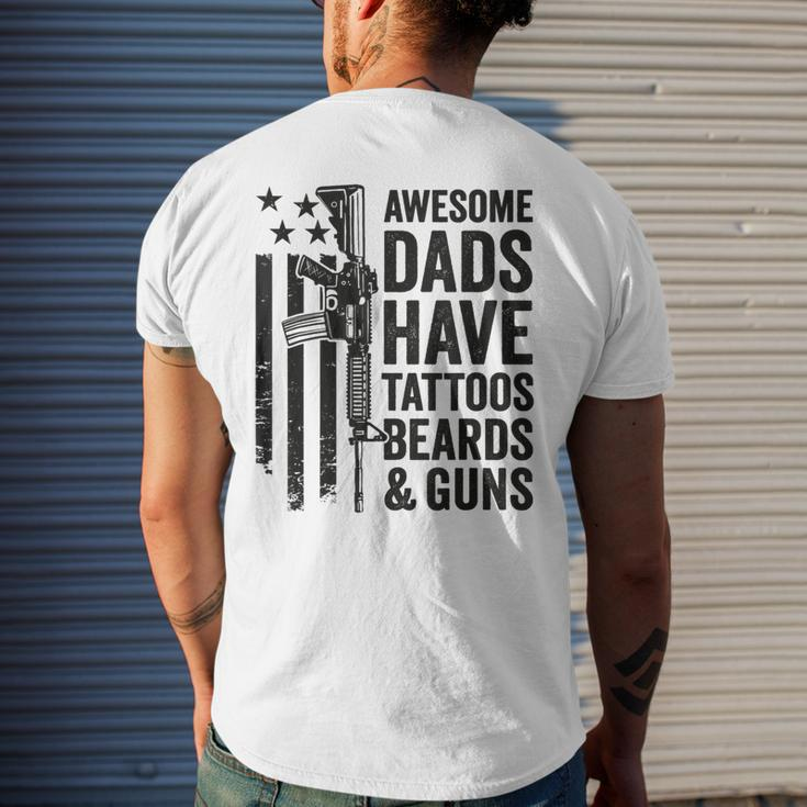 Awesome Dads Have Tattoos Beards & Guns - Funny Dad Gun Mens Back Print T-shirt Gifts for Him
