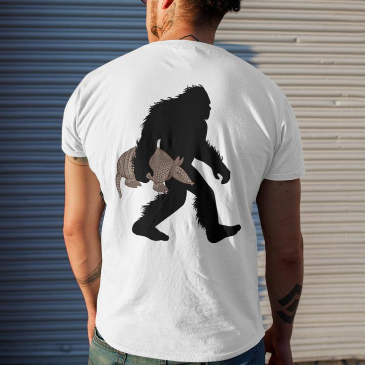 Bigfoot Cradling Armadillo Cryptid Sasquatch Mens Back Print T-shirt Gifts for Him