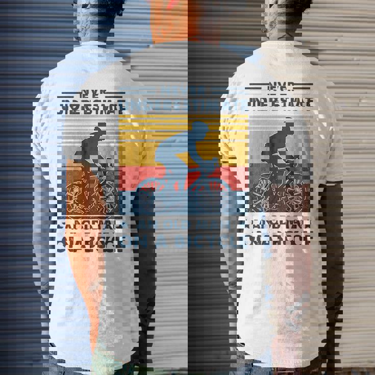 Bike Vintage Never Underestimate An Old Man On A Bicycle Mens Back Print T-shirt Gifts for Him