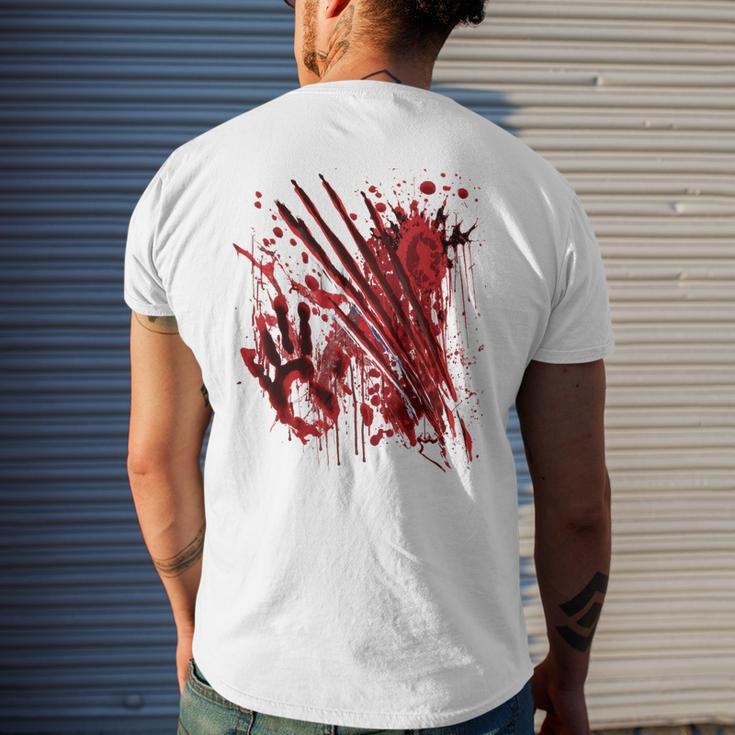 Blood Splatter Bloody Handprint Red Hand Zombie Outbreak Men's T-shirt Back  Print | Monsterry