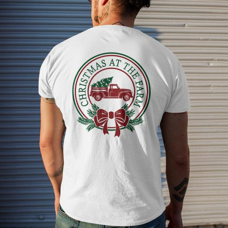 Christmas At The Farm Red Truck Xmas Tree Country Farmhouse Men's T-shirt Back Print Gifts for Him