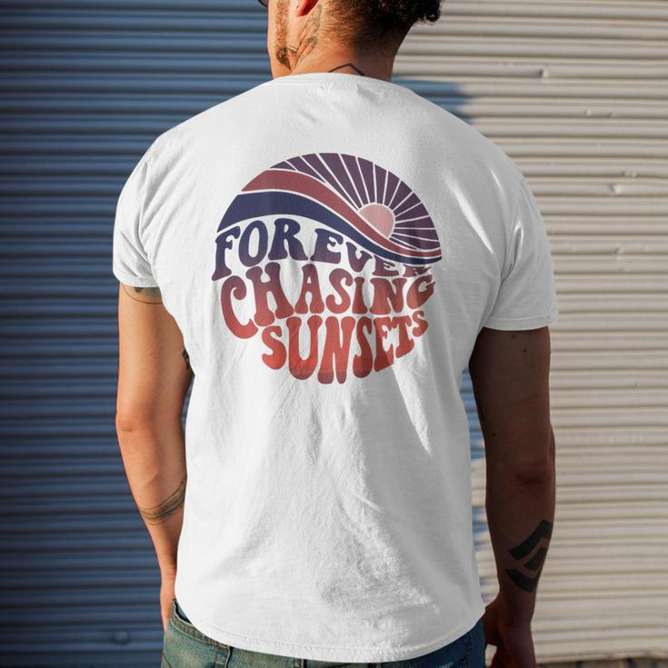 Forever Chasing Sunsets Word On Back Workout Summer Casual Summer Funny Gifts Mens Back Print T-shirt Gifts for Him