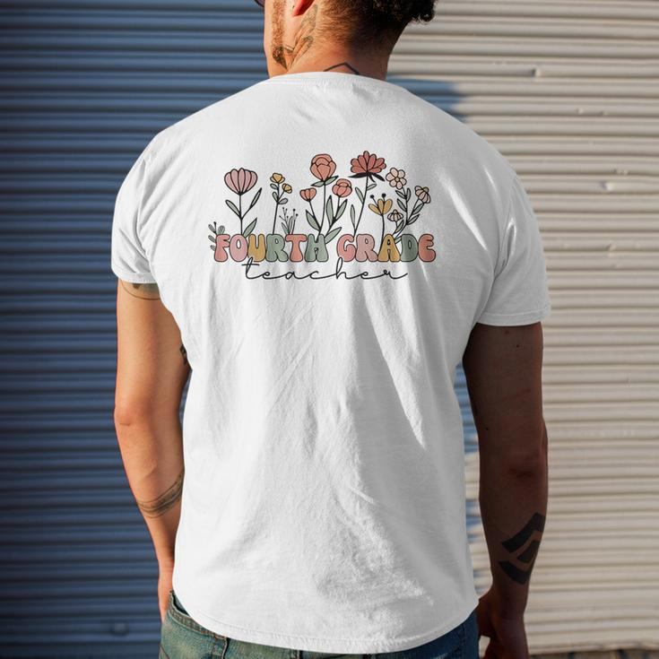 Fourth Grade Teacher Retro Vintage Flower Funny Presents Mens Back Print T-shirt Gifts for Him