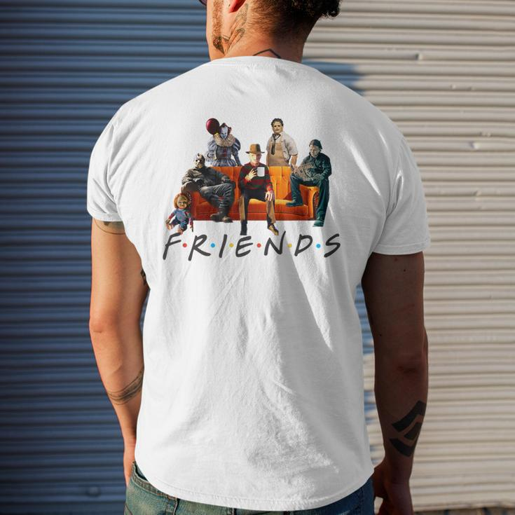 Halloween Friends Crew Gathering On A Spooky Orange Couch Men's T-shirt Back Print Gifts for Him