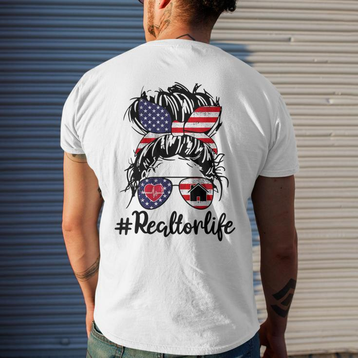 Happy July 4Th Day Real Estate Messy Buns Usa Flag Men's Back Print T-shirt Gifts for Him