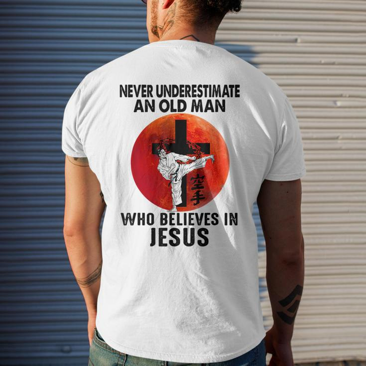 Karate Never Underestimate An Old Man Who Believes In Jesus Men's T-shirt Back Print Gifts for Him
